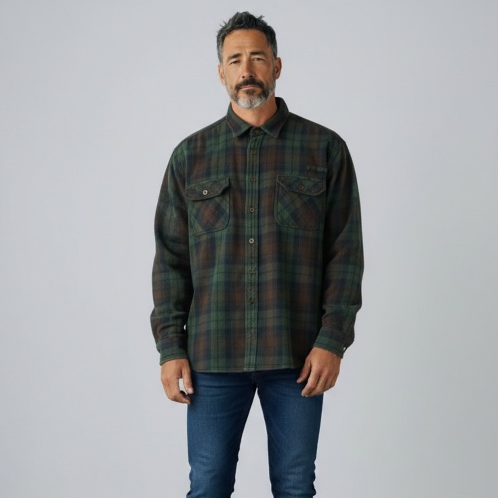 Cabela’s‎ Men’s Green Brown Plaid Flannel Shirt Tall 2XL